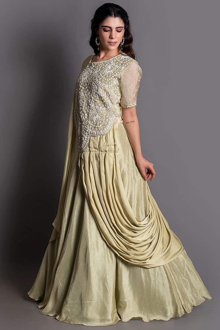 Mint Green Bamberg Silk Lehenga Set by Kesar studio at Pernia's Pop Up Shop