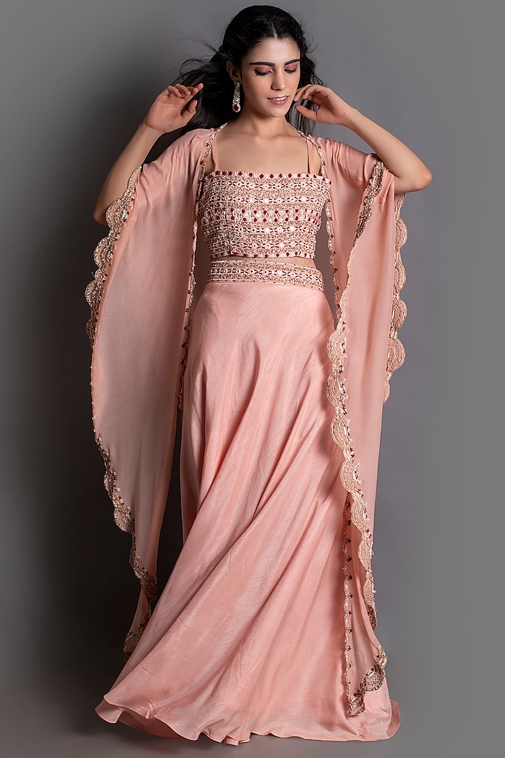Pink Bamberg Silk Skirt Set by Kesar studio