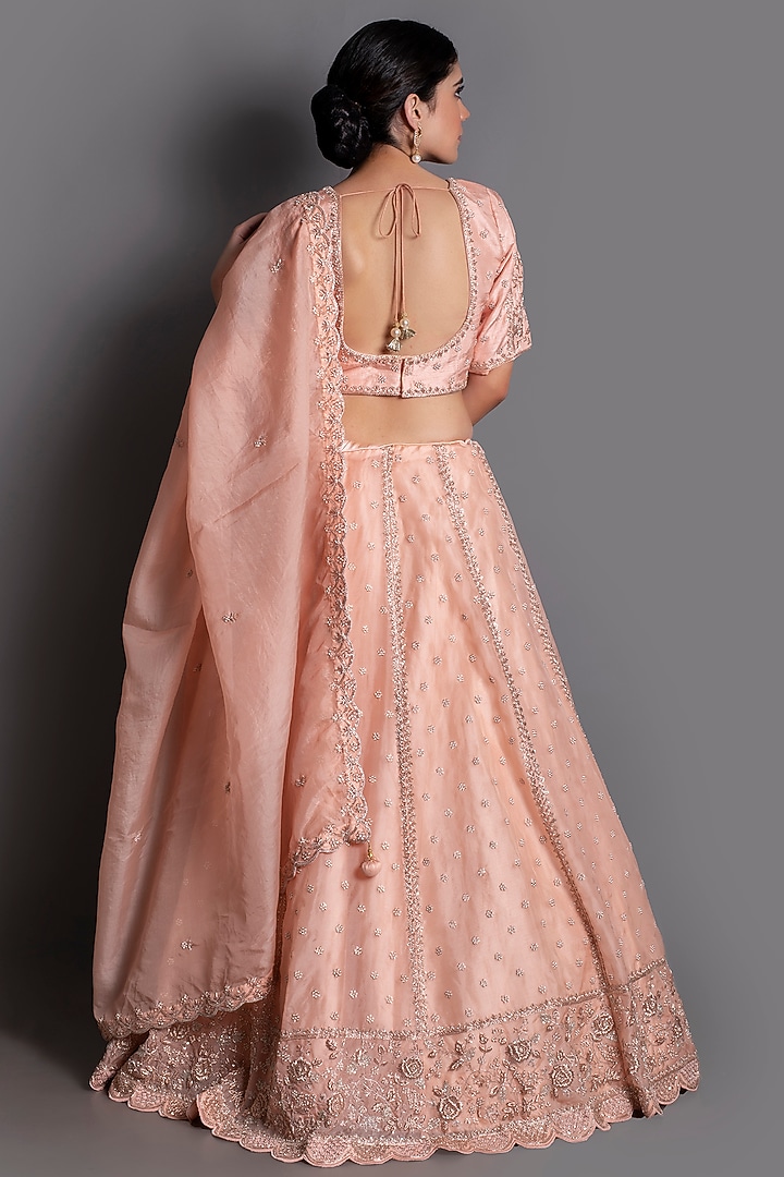 Peach Embellished Wedding Lehenga Set by Kesar studio at Pernia's Pop Up Shop