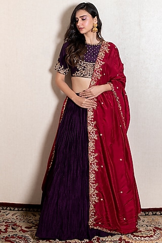 Purple Embroidered Lehenga Set by Kesar studio