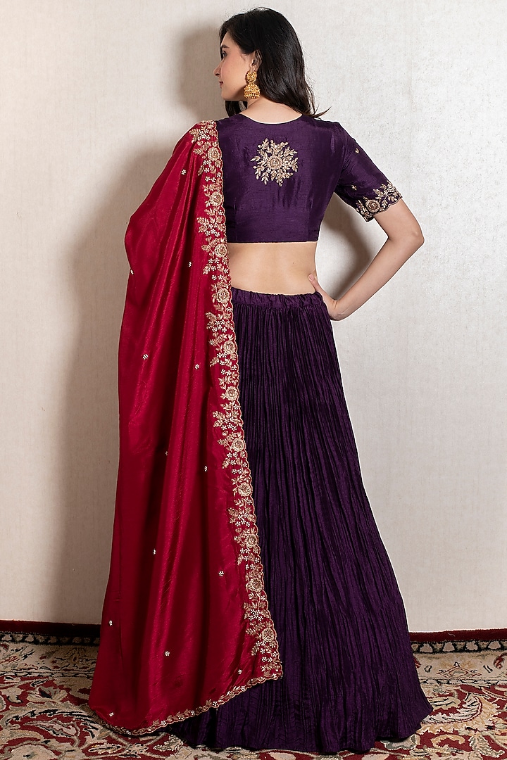 Purple Embroidered Lehenga Set by Kesar studio at Pernia's Pop Up Shop