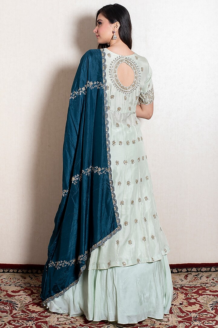 Powder Blue Silk Embroidered Gown by Kesar studio at Pernia's Pop Up Shop
