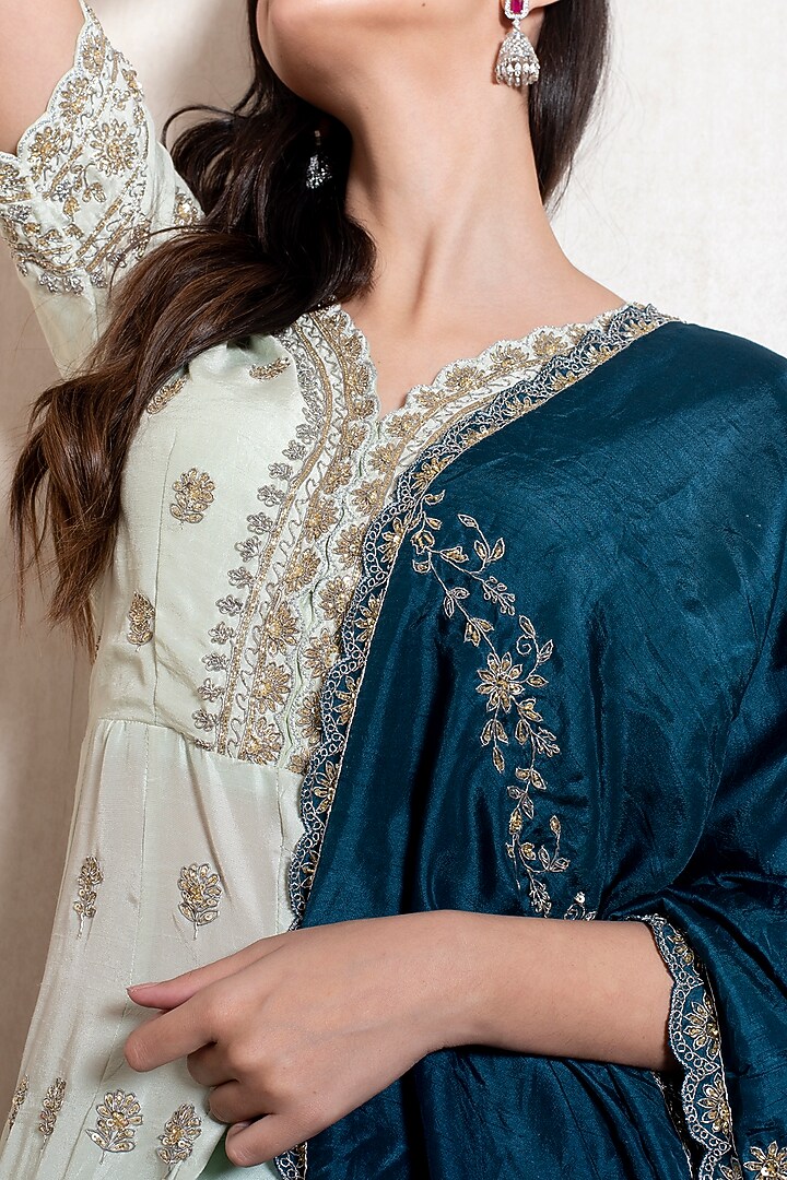 Powder Blue Silk Embroidered Gown by Kesar studio at Pernia's Pop Up Shop