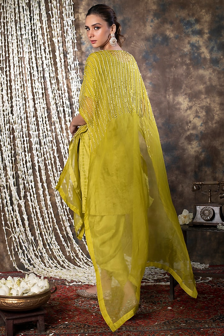 Green Printed Kurta Set With Cape by Kesar studio at Pernia's Pop Up Shop