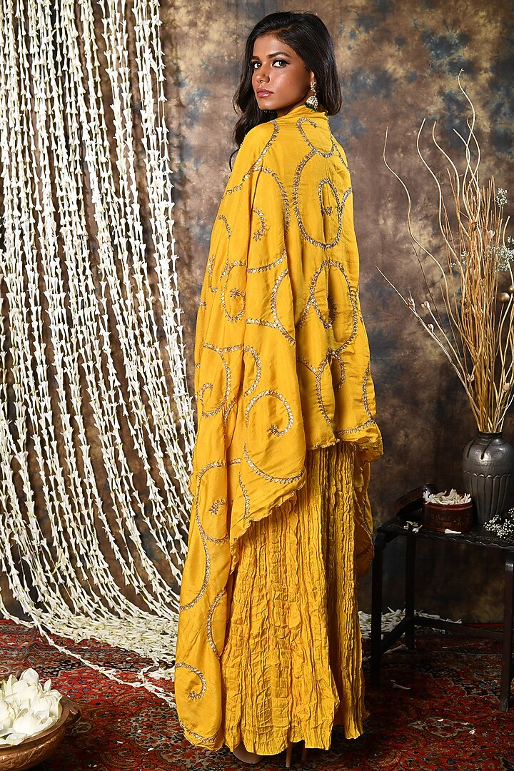 Mustard Embroidered Party Wear Gown With Dupatta by Kesar studio at Pernia's Pop Up Shop