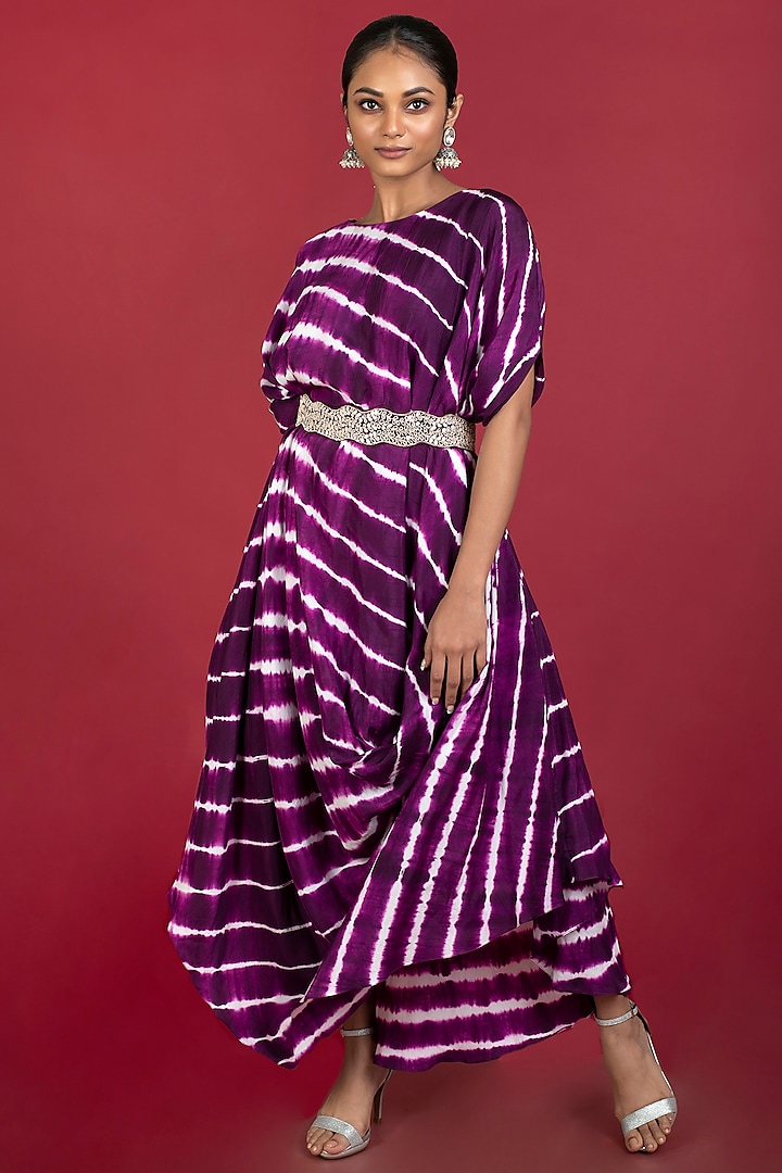 Purple Silk Dress With Belt by Kesar studio