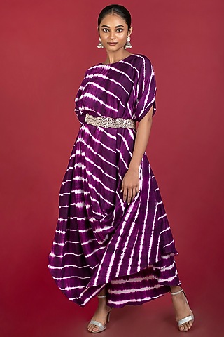 Purple Silk Dress With Belt by Kesar studio