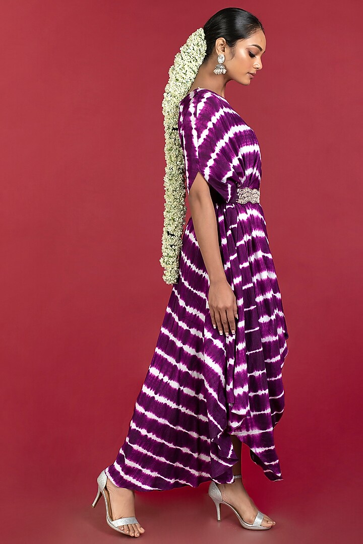 Purple Silk Summer Dress With Belt by Kesar studio at Pernia's Pop Up Shop