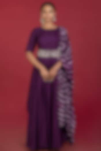 Purple Silk Gown With Belt by Kesar studio