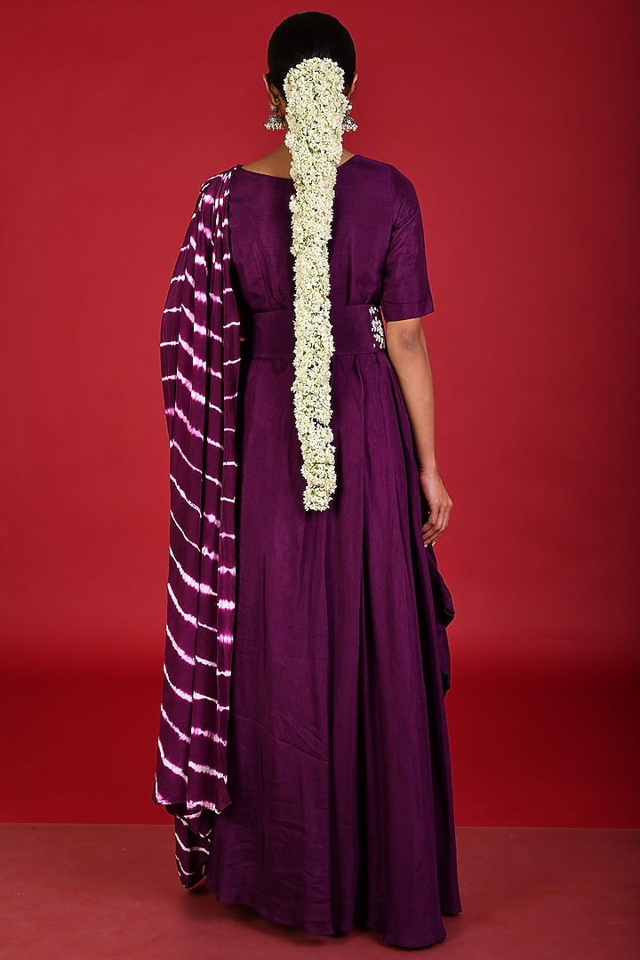 Purple Silk Party Wear Gown With Belt by Kesar studio at Pernia's Pop Up Shop