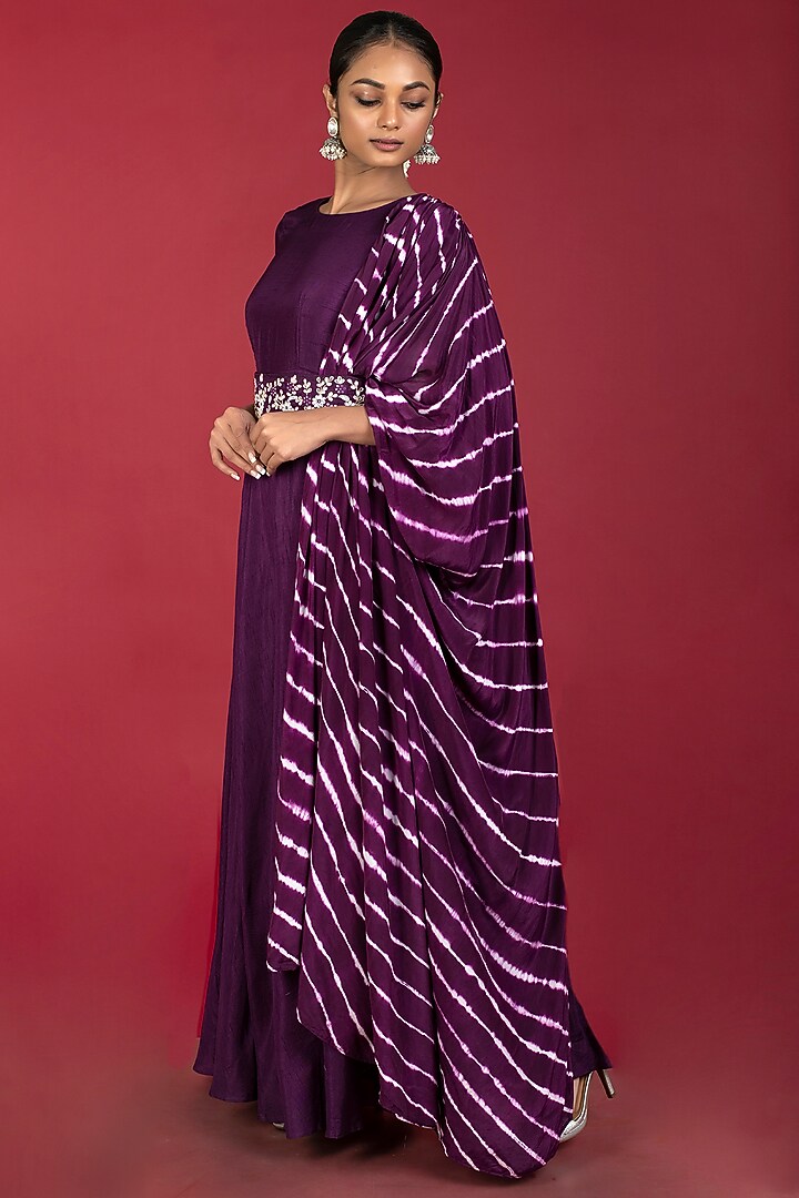Purple Silk Party Wear Gown With Belt by Kesar studio at Pernia's Pop Up Shop
