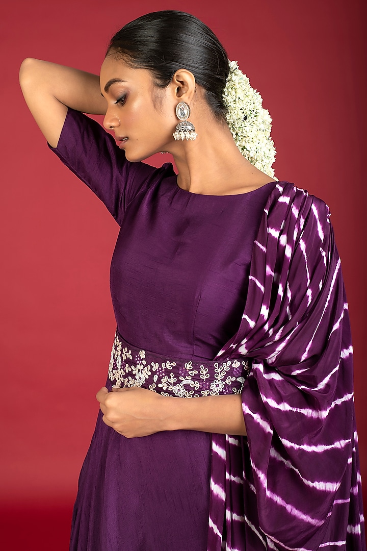 Purple Silk Party Wear Gown With Belt by Kesar studio at Pernia's Pop Up Shop