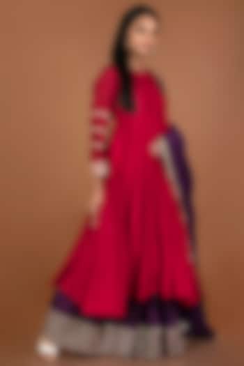 Red Embroidered Anarkali Set by Kesar studio