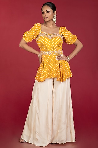 Mustard Silk Pant Set by Kesar studio
