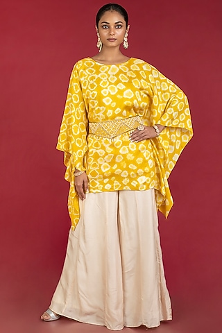 Mustard Silk Flared Pant Set by Kesar studio