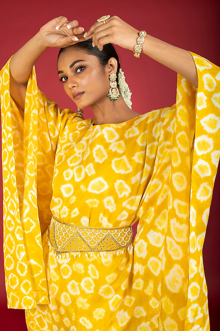 Mustard Silk Flared Pant Set by Kesar studio at Pernia's Pop Up Shop