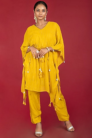 Mustard Embroidered Kaftan Set by Kesar studio