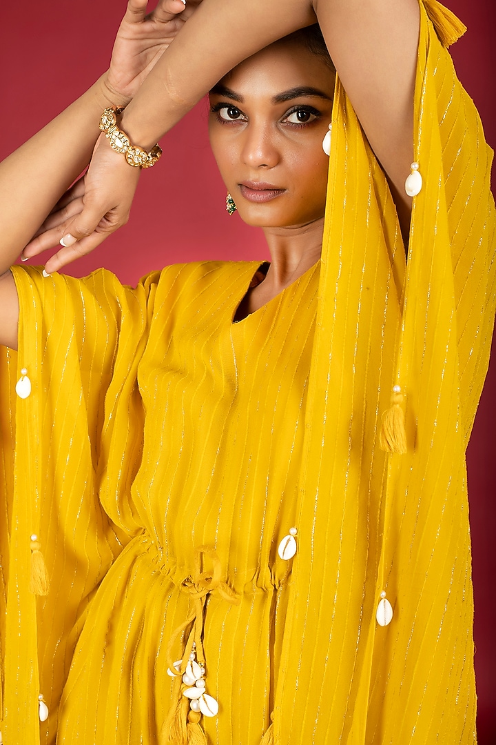 Mustard Embroidered Kaftan Set by Kesar studio at Pernia's Pop Up Shop