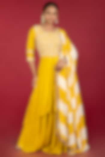Mustard Embellished Gown With Dupatta by Kesar studio