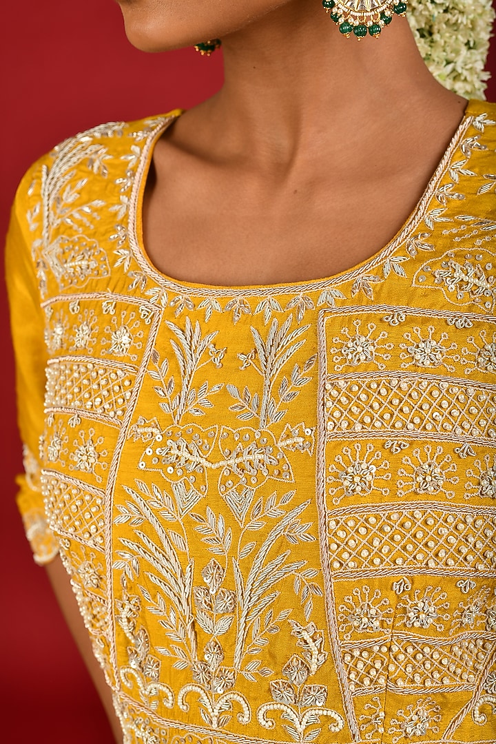 Mustard Embellished Party Wear Gown With Dupatta by Kesar studio at Pernia's Pop Up Shop