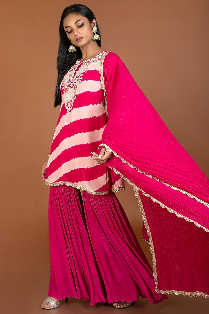 Pink Crepe Party Wear Sharara Set by Kesar studio at Pernia's Pop Up Shop