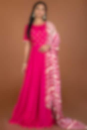 Pink Silk Gown With Dupatta by Kesar studio