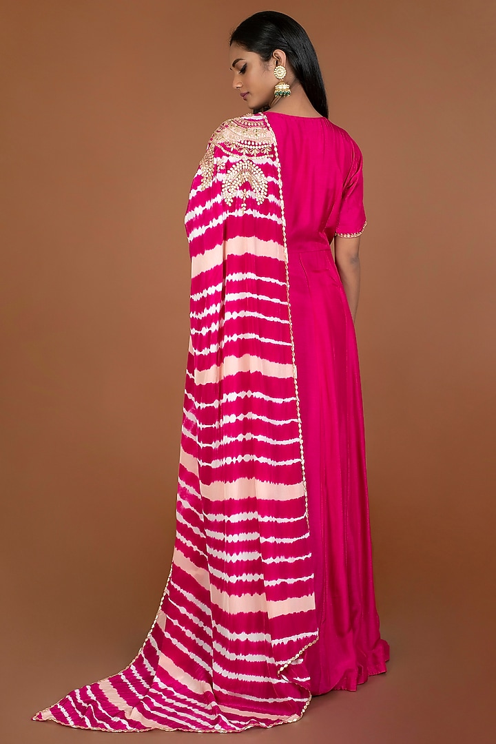 Pink Silk Party Wear Gown With Dupatta by Kesar studio at Pernia's Pop Up Shop