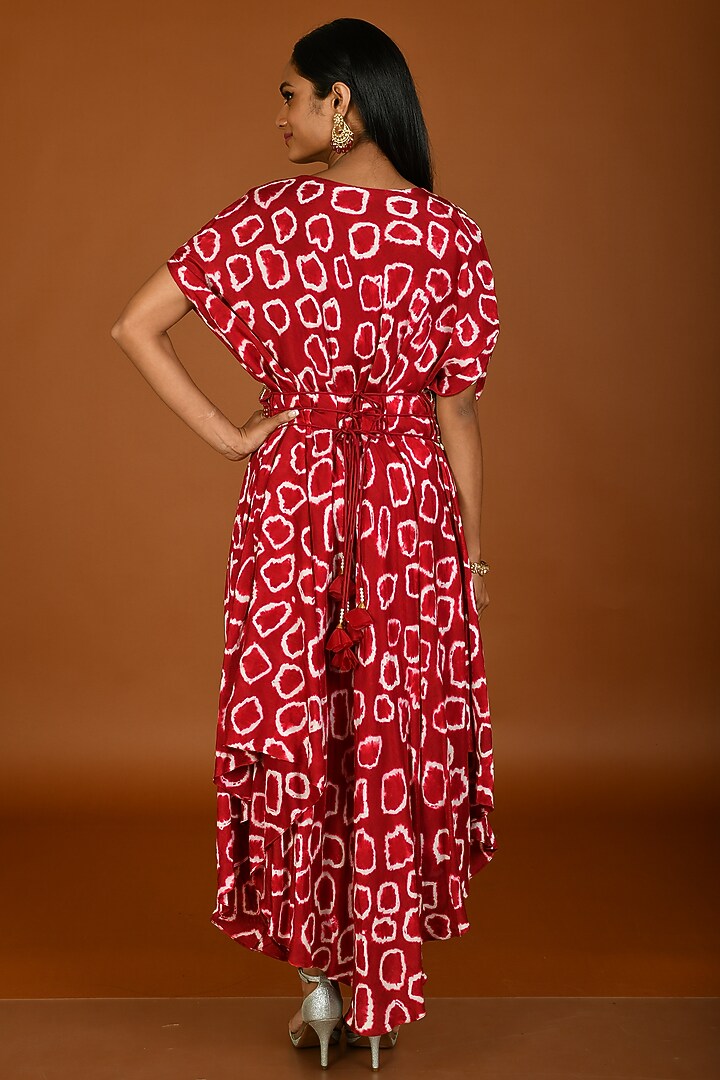 Red Silk Printed Cowl Vacation Dress by Kesar studio at Pernia's Pop Up Shop