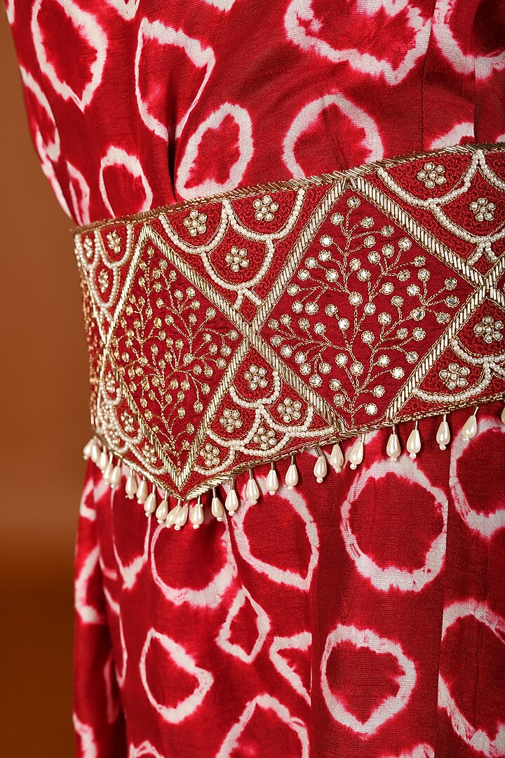 Red Silk Printed Cowl Vacation Dress by Kesar studio at Pernia's Pop Up Shop
