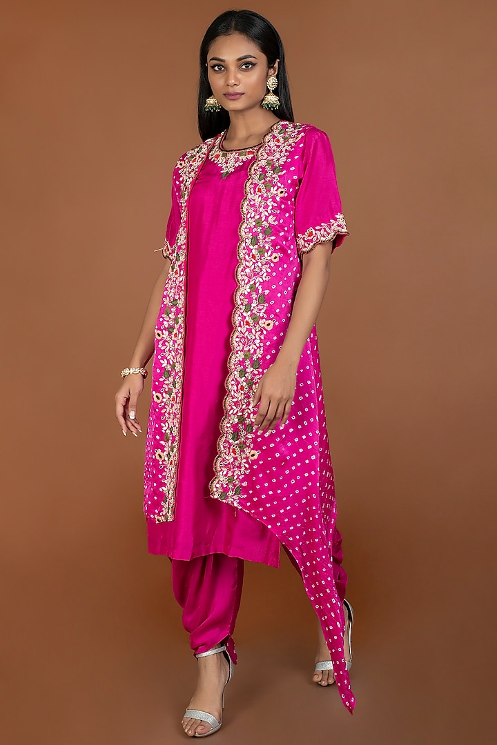 Pink Silk Dhoti Set by Kesar studio