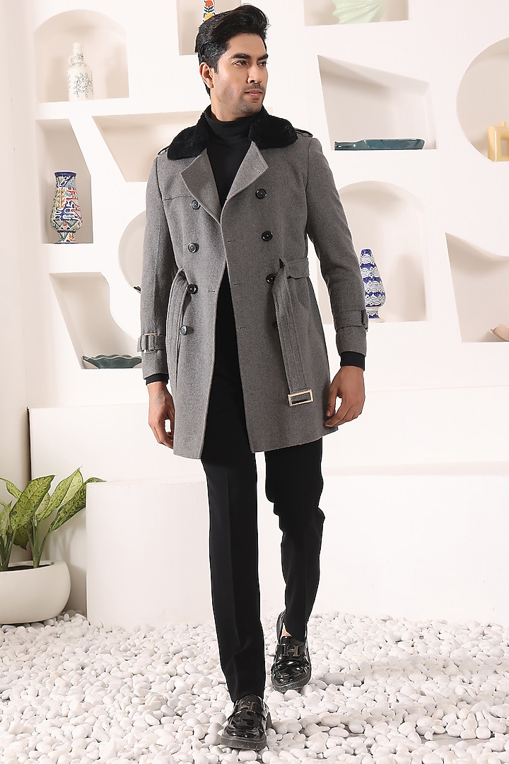 Grey Tweed Overcoat by KUSTOMEYES at Pernia's Pop Up Shop 2026