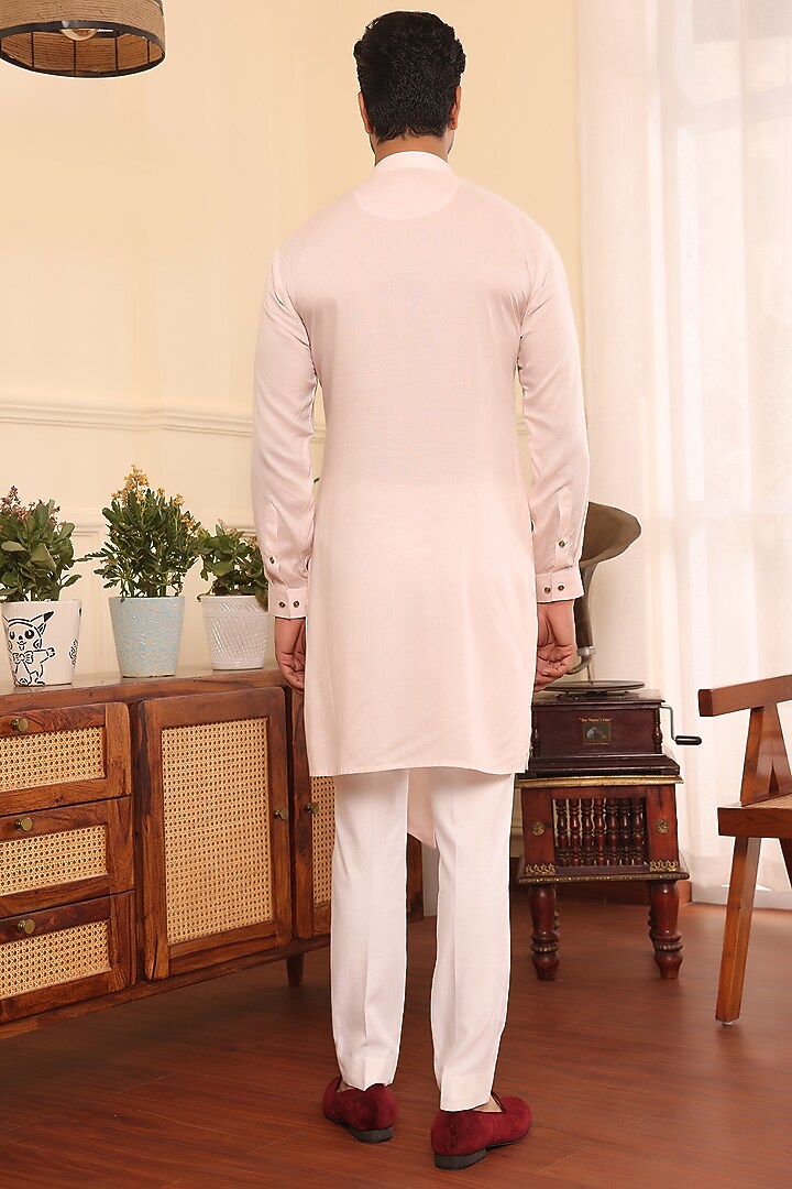 Pastel Pink Cotton & Silk Asymmetrical Kurta Set by Prateek Munjal at Pernia's Pop Up Shop