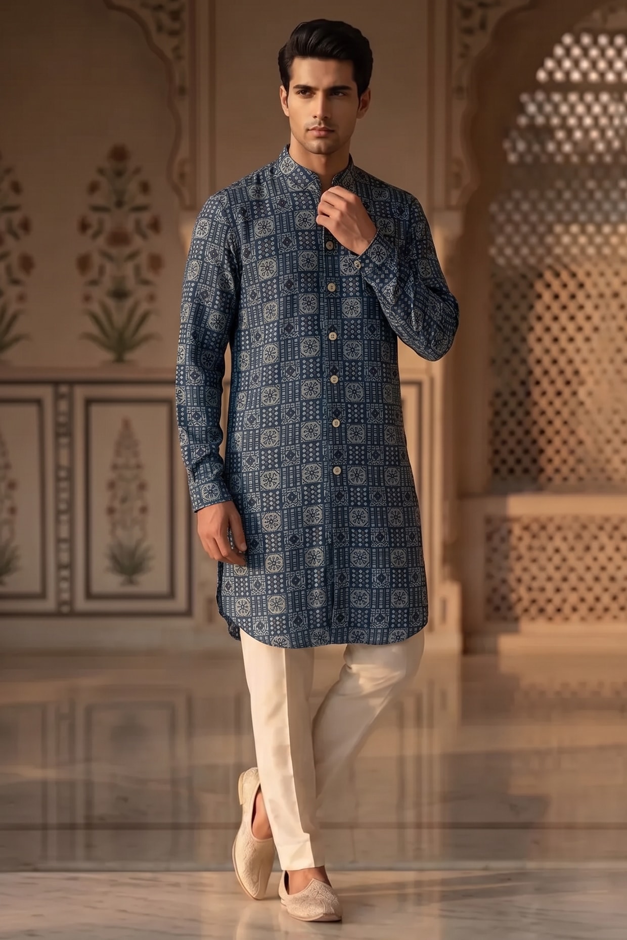 Prateek Munjal Teal Blue Cotton Kurta Set