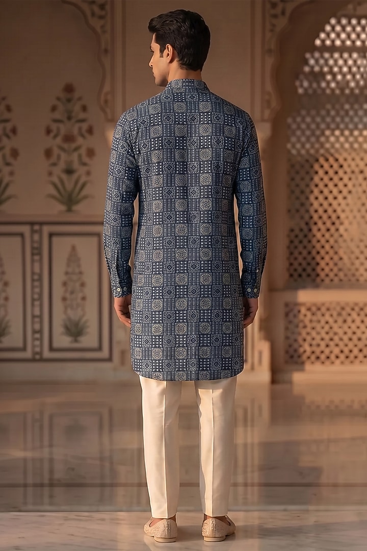 Teal Blue Cotton Kurta Set by Prateek Munjal at Pernia's Pop Up Shop