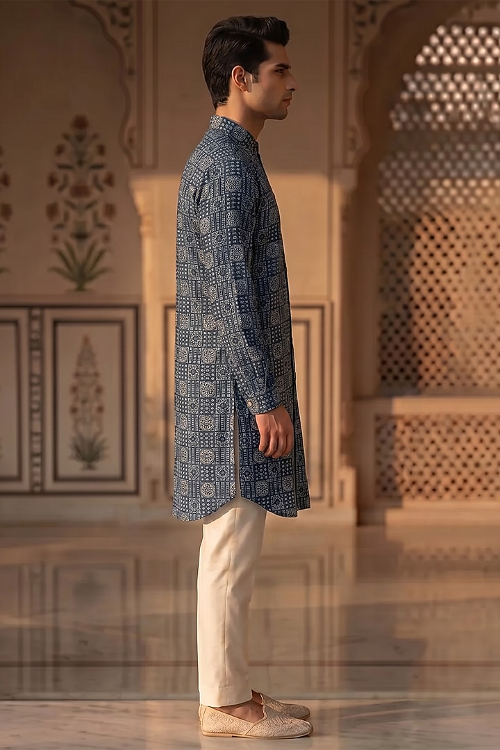 Teal Blue Cotton Kurta Set by Prateek Munjal at Pernia's Pop Up Shop