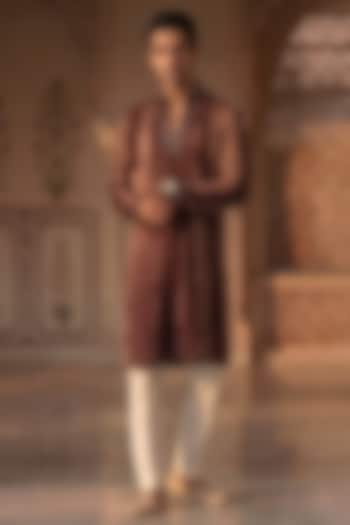 Wine Tie-Dye Cotton Mirror Work Kurta Set by Prateek Munjal at Pernia's Pop Up Shop