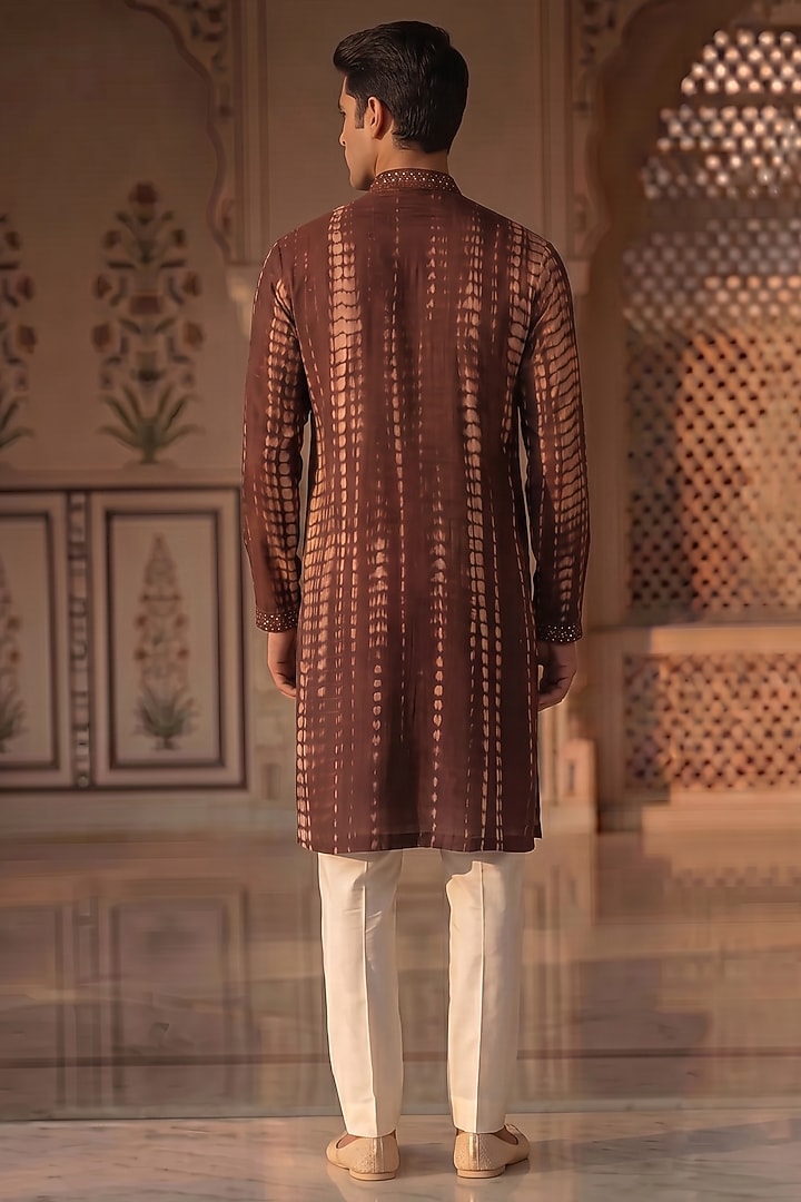 Wine Tie-Dye Cotton Mirror Work Kurta Set by Prateek Munjal at Pernia's Pop Up Shop
