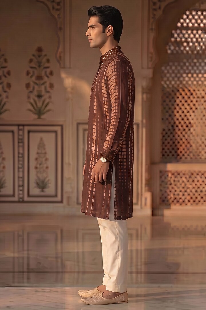 Wine Tie-Dye Cotton Mirror Work Kurta Set by Prateek Munjal at Pernia's Pop Up Shop