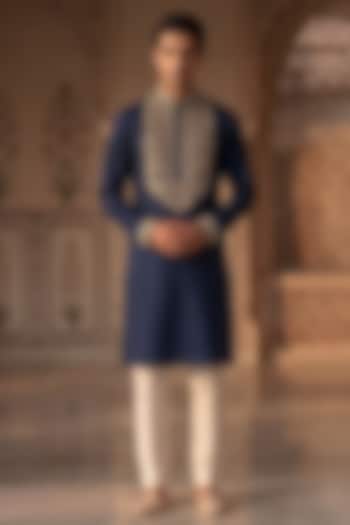 Deep Blue Cotton Handwork Kurta Set by Prateek Munjal at Pernia's Pop Up Shop