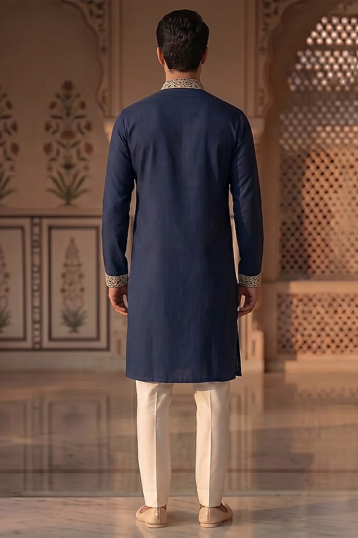 Deep Blue Cotton Handwork Kurta Set by Prateek Munjal at Pernia's Pop Up Shop