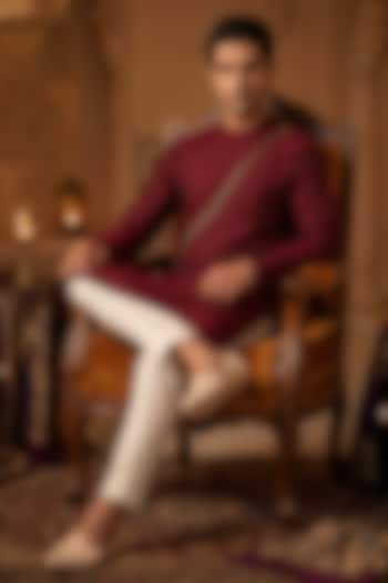 Royal Wine Cotton Kurta Set by Prateek Munjal at Pernia's Pop Up Shop