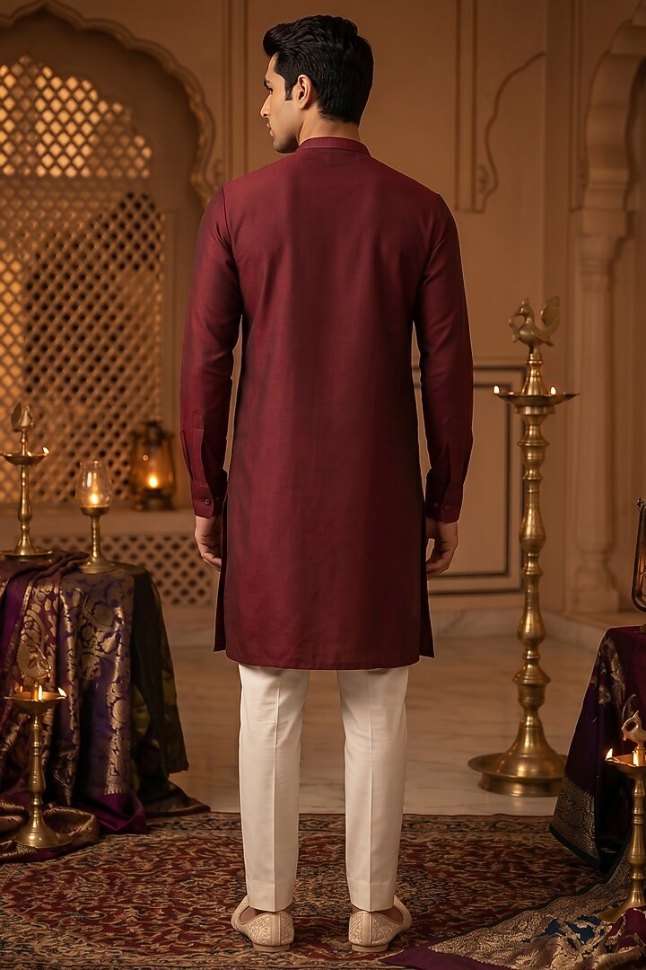 Royal Wine Cotton Kurta Set by Prateek Munjal at Pernia's Pop Up Shop