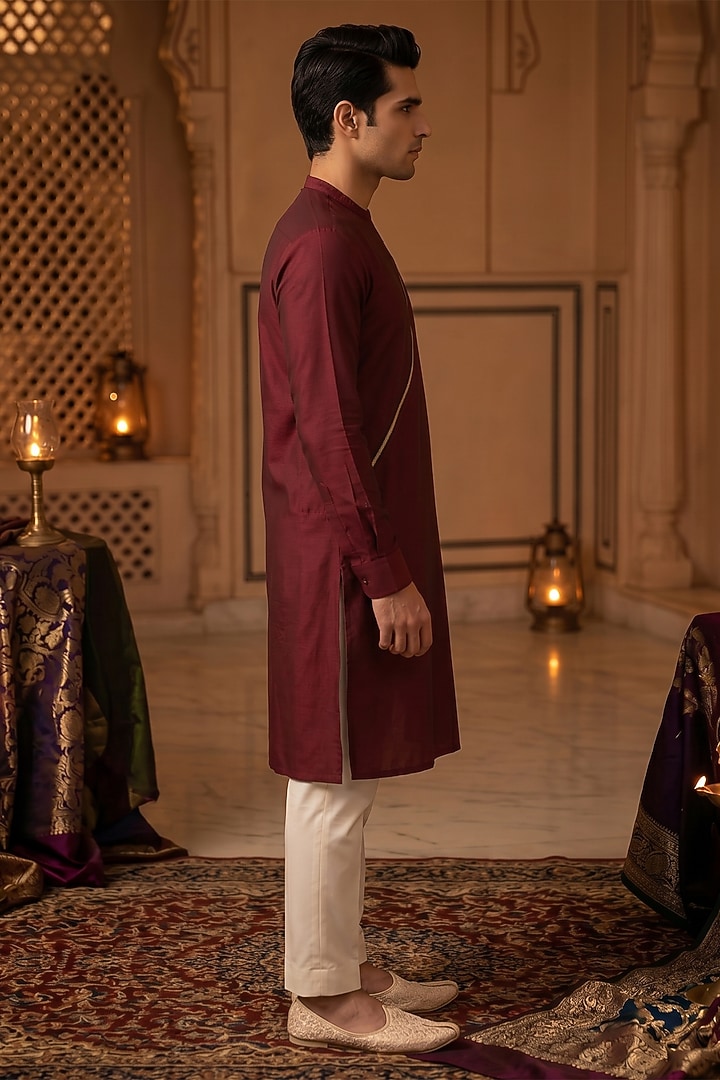 Royal Wine Cotton Kurta Set by Prateek Munjal at Pernia's Pop Up Shop