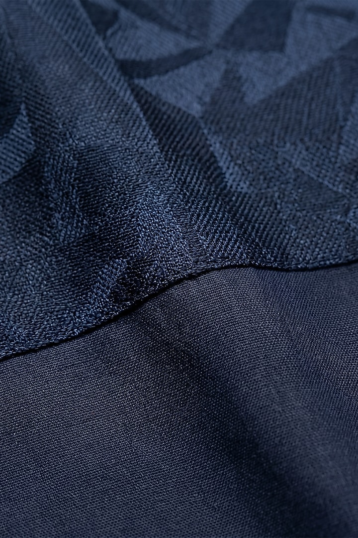 Teal Blue & Deep Blue Cotton Handwork Nehru Jacket Set by Prateek Munjal at Pernia's Pop Up Shop