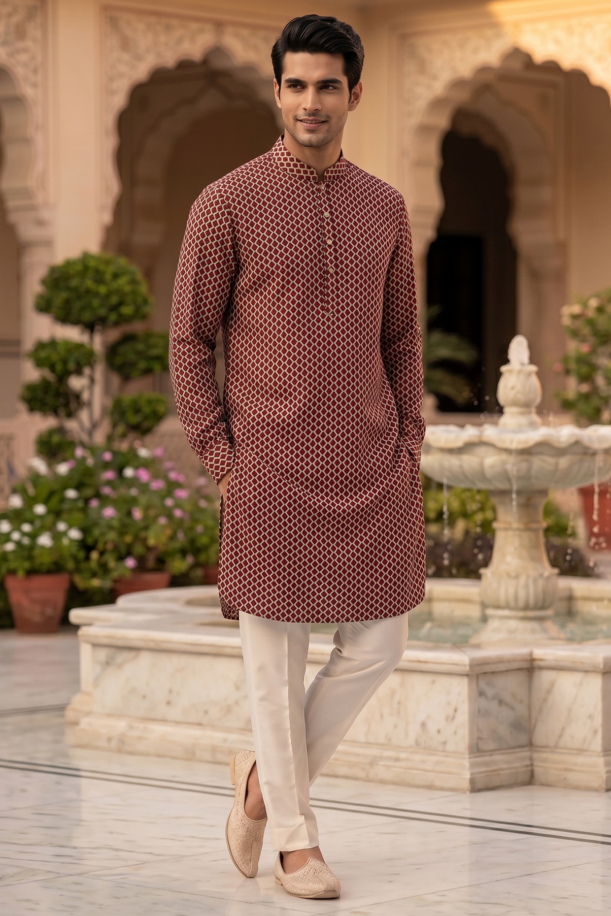 Prateek Munjal Maroon Cotton Kurta Set