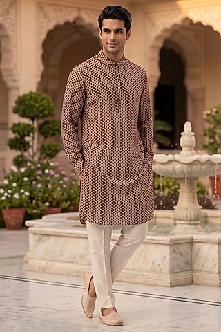 Maroon Cotton Kurta Set by Prateek Munjal