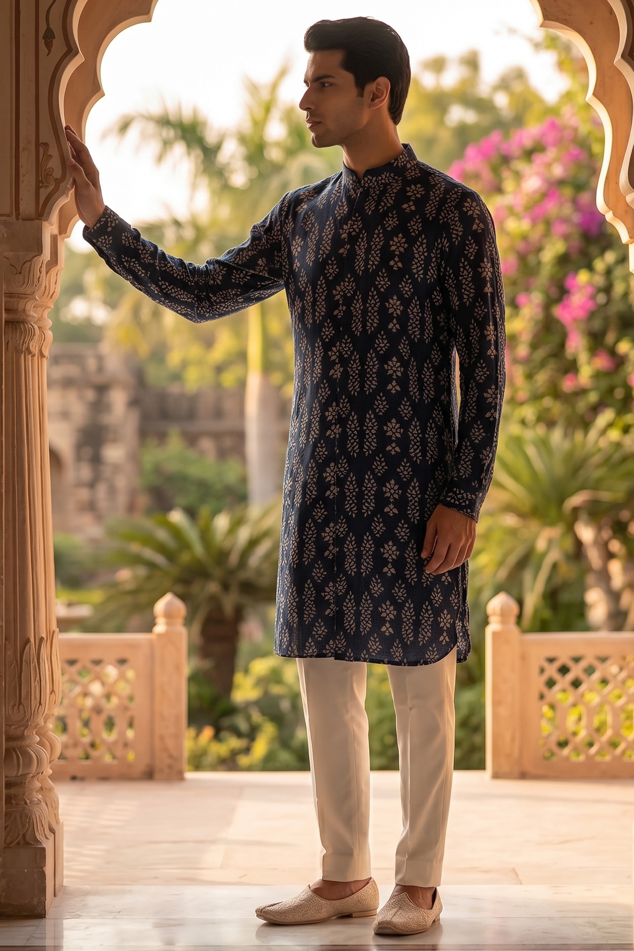 Prateek Munjal Deep Blue Cotton Block Printed Kurta Set