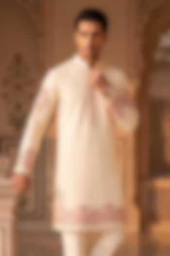 Cream Cotton Floral Threadwork Kurta Set by Prateek Munjal at Pernia's Pop Up Shop