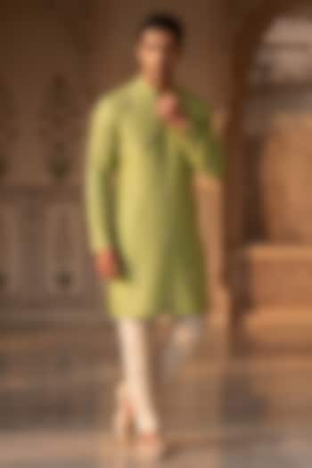 Lime Green Moss Crepe Beadwork Kurta Set by Prateek Munjal at Pernia's Pop Up Shop