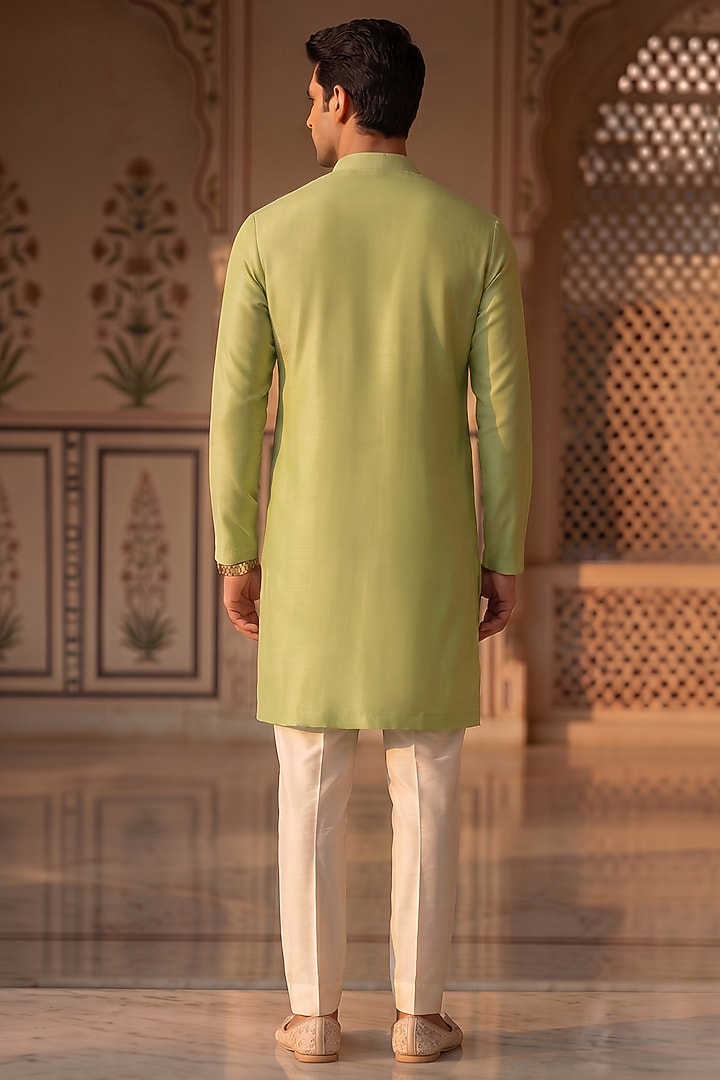 Lime Green Moss Crepe Beadwork Kurta Set by Prateek Munjal at Pernia's Pop Up Shop